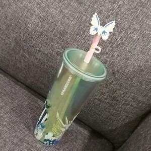 Starbucks Green Iridescent Tumbler with Butterfly Straw Stopper-Summer 2024